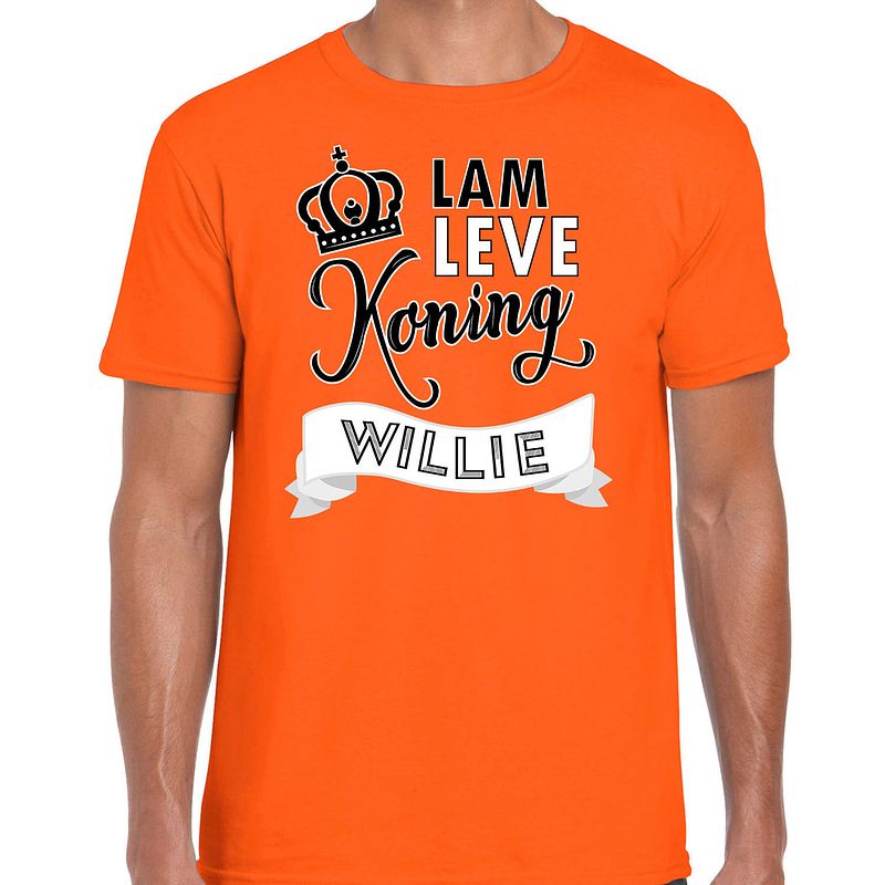 Foto van Oranje koningsdag t-shirt - lam leve koning willie - voor heren l - feestshirts