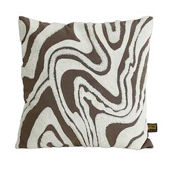 Foto van Ptmd zaraa taupe cotton cushion weavy pattern square s