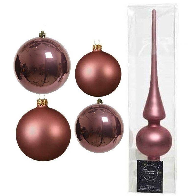 Foto van Glazen kerstballen pakket oud roze glans/mat 38x stuks 4 en 6 cm met piek mat - kerstbal