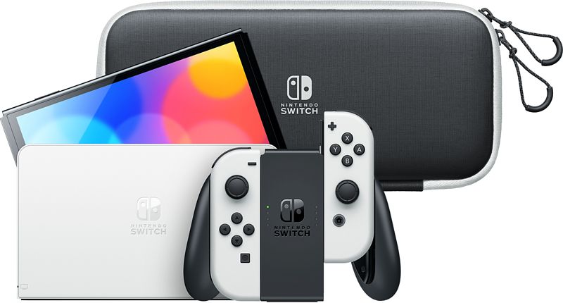 Foto van Nintendo switch oled wit + travel case met screenprotector