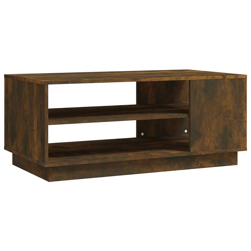 Foto van The living store banktafel - gerookt eiken - 102 x 55 x 43 cm - schappen