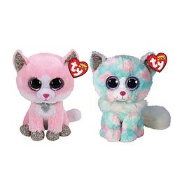 Foto van Ty - knuffel - beanie boo's - fiona pink cat & opal cat