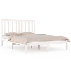 Foto van The living store houten bedframe - klassiek design - massief grenenhout - wit - 205.5 x 125.5 x 31 cm