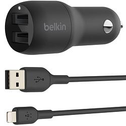Foto van Belkin boost?charge™ dual usb car charger + lightning kabel - 24w - zwart