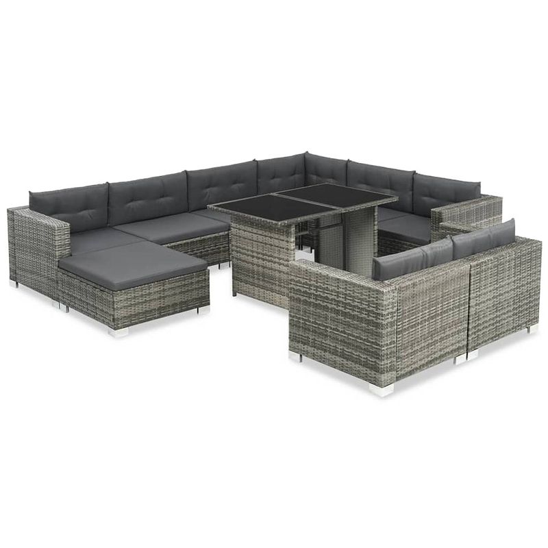 Foto van Vidaxl 10-delige loungeset met kussens poly rattan grijs