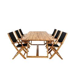 Foto van Plankton tuinmeubelset tafel 100x220cm en 6 stoel peter zwart, naturel.