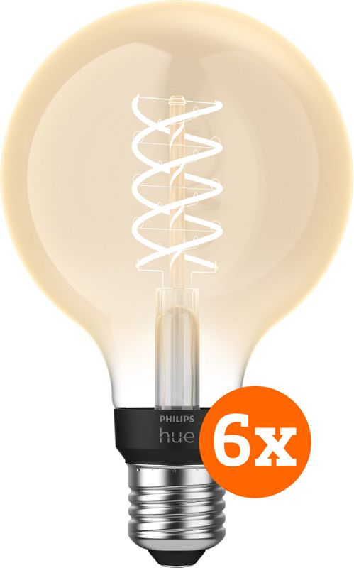 Foto van Philips hue filamentlamp white globe e27 6-pack