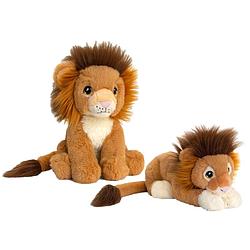 Foto van Keel toys - pluche knuffel dieren set 2x leeuwen 25 en 35 cm - knuffeldier