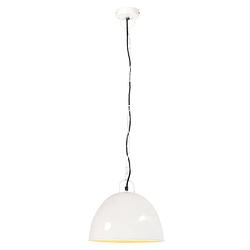 Foto van The living store hanglamp vintage wit - ijzeren lampenkap met 31 cm diameter - e27 fitting (max 25w) - industriële