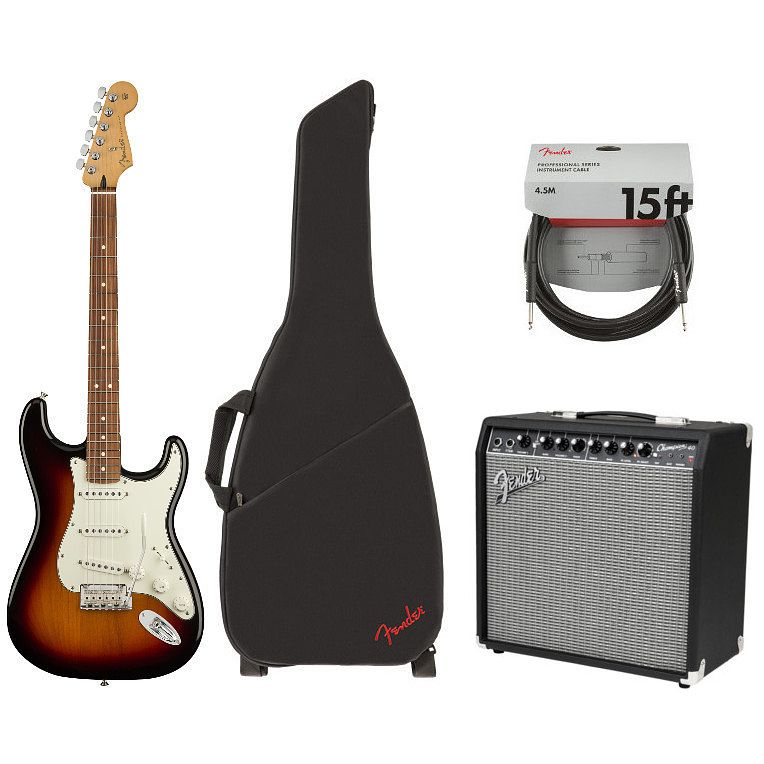 Foto van Fender player stratocaster sunburst pf + versterker + kabel + gigbag