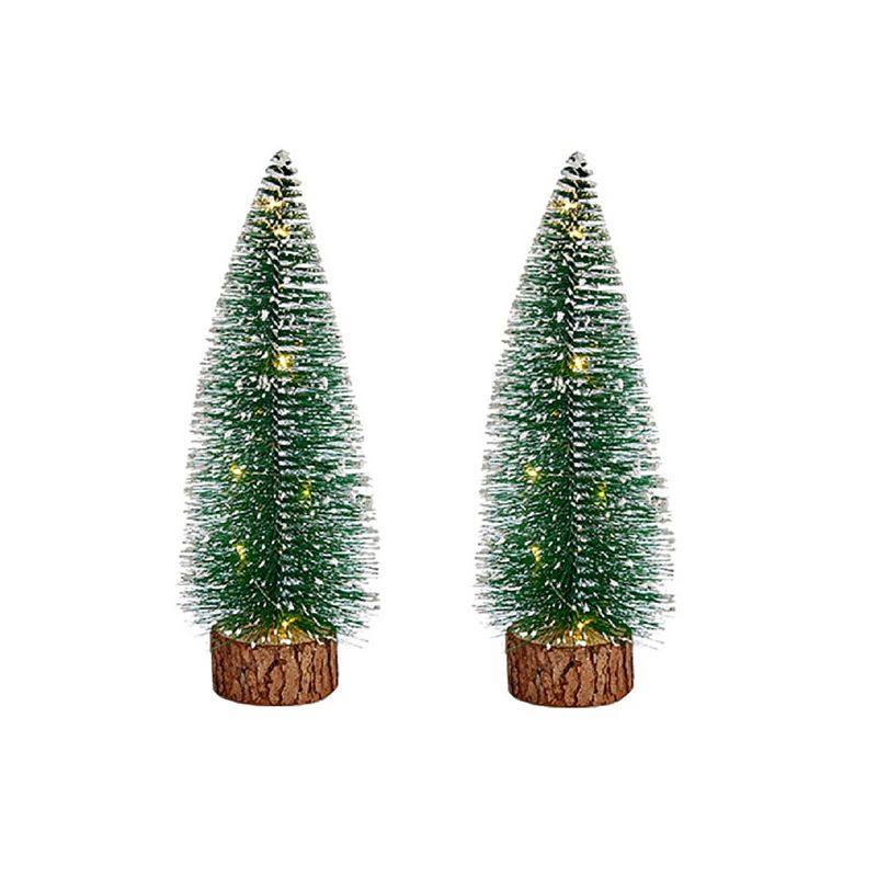 Foto van Krist+ kleine decoraties kerstboompjes 2x stuks - 25 cm - met licht - kerstdorpen