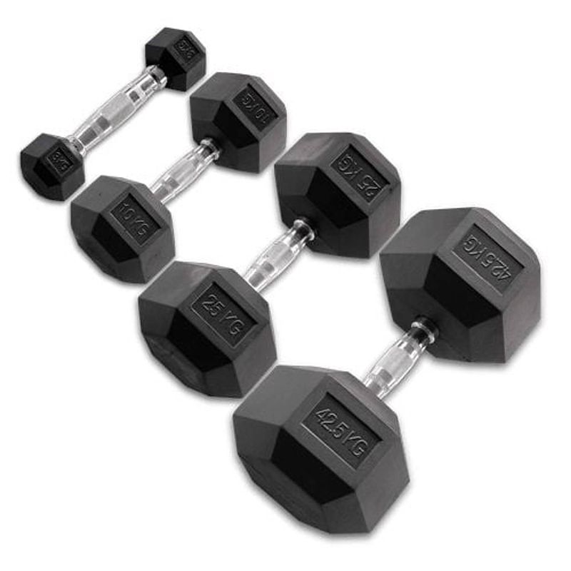 Foto van Body-solid hexagon rubber dumbbell - per paar - 45 kg paar - rubber