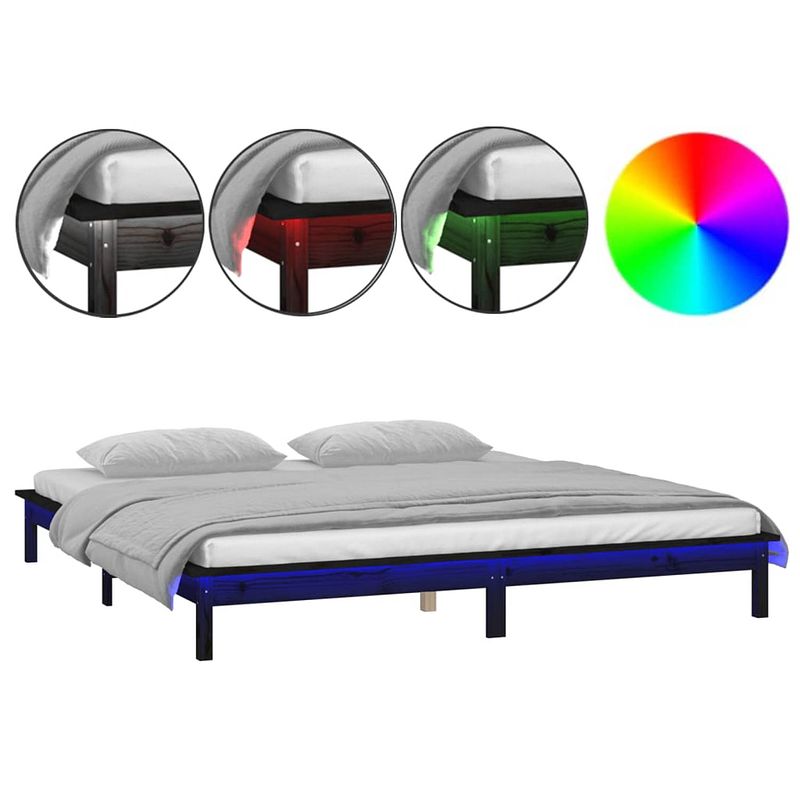 Foto van Vidaxl bedframe led massief hout zwart 140x190 cm