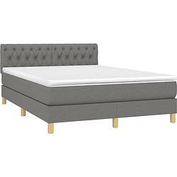 Foto van The living store boxspringbed - pocketvering matras - donkergrijs - 140 x 190 cm - verstelbaar hoofdbord