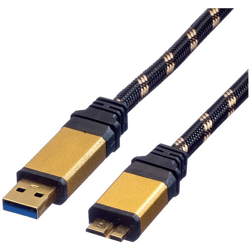 Foto van Roline usb-kabel usb 3.2 gen1 (usb 3.0 / usb 3.1 gen1) usb-a stekker, usb-micro-b stekker 2.00 m zwart, goud afgeschermd (dubbel), vergulde steekcontacten