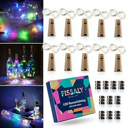 Foto van Fissaly® 10 stuks gekleurde led kurk flesverlichting decoratie incl. batterijen - feestverlichting & sfeerlampen