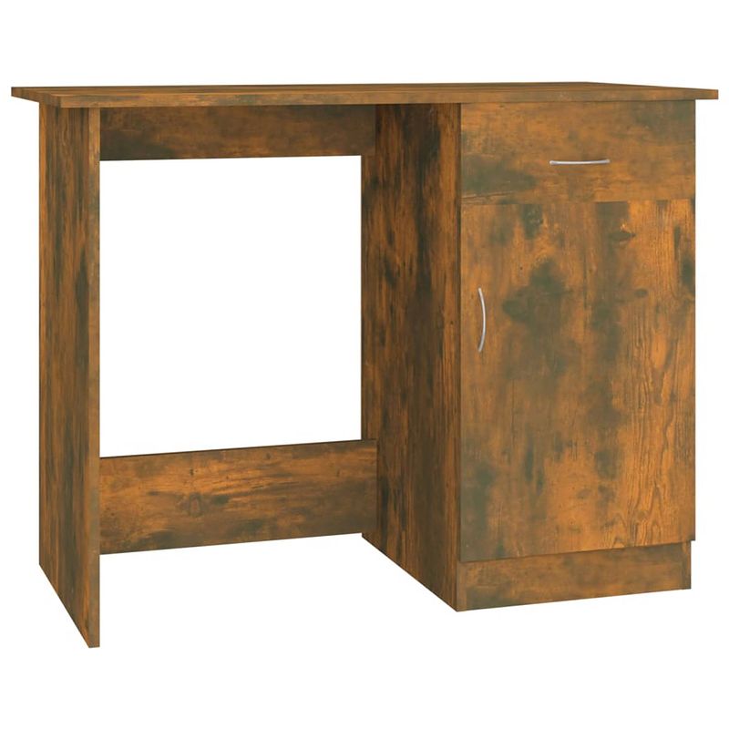 Foto van The living store bureau schrijftafel - 100x50x76 cm - gerookt eiken - met lade en deur