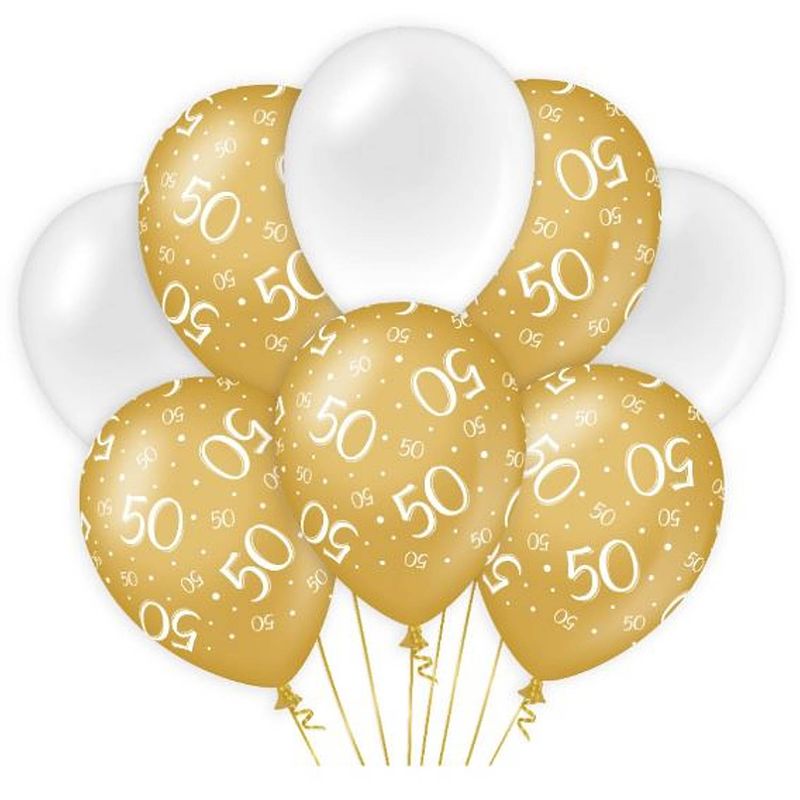 Foto van Paper dreams ballonnen 50 jaar dames latex goud/wit
