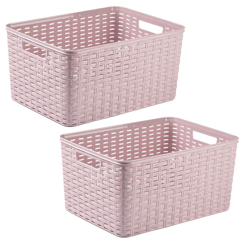 Foto van Plasticforte opbergmand/kastmandje - 2x - 18 liter - roze - kunststof - 28 x 38 x 19 cm - opbergbox