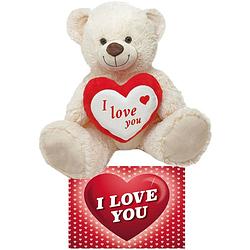 Foto van Witte pluche knuffelbeer/teddybeer 45 cm incl. valentijnskaart i love you - knuffelberen