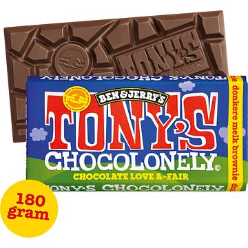 Foto van 2 voor € 4,50 | tony's chocolonely reep donkere melkchocolade browniestukjes, 180g aanbieding bij jumbo