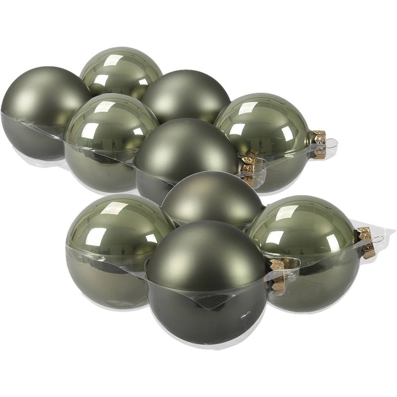 Foto van 20x stuks glazen kerstballen graniet groen 8 en 10 cm mat/glans - kerstbal