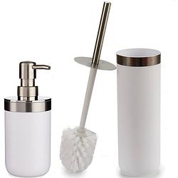 Foto van Badkamer accessoires set 2-delig creme wit zeeppompje en toiletborstel - badkameraccessoireset