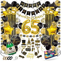 Foto van Fissaly® 65 jaar verjaardag decoratie versiering - ballonnen - helium, latex & confetti ballonnen - zwart en goud