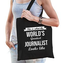 Foto van Worlds greatest journalist tas zwart volwassenen - werelds beste journalist cadeau tas - feest boodschappentassen