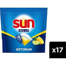 Foto van 1+1 gratis | sun optimum allin 1 vaatwascapsules citroen 17 caps aanbieding bij jumbo