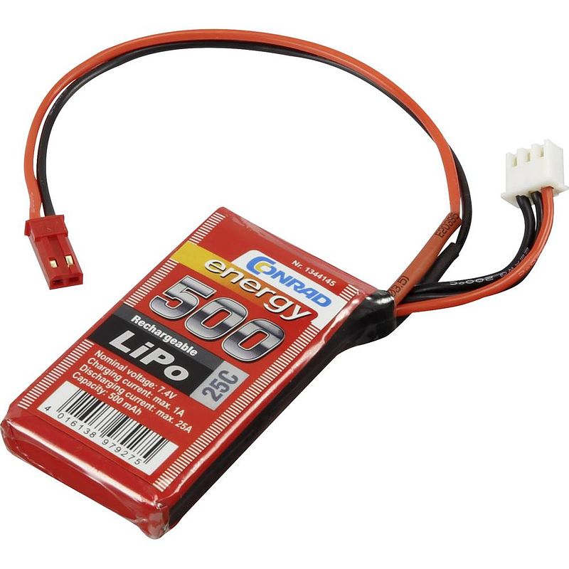 Foto van Conrad energy lipo accupack 7.4 v 500 mah aantal cellen: 2 25 c softcase bec-bus