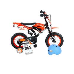 Foto van Volare kinderfiets motorbike - 12 inch - oranje - inclusief fietshelm & accessoires