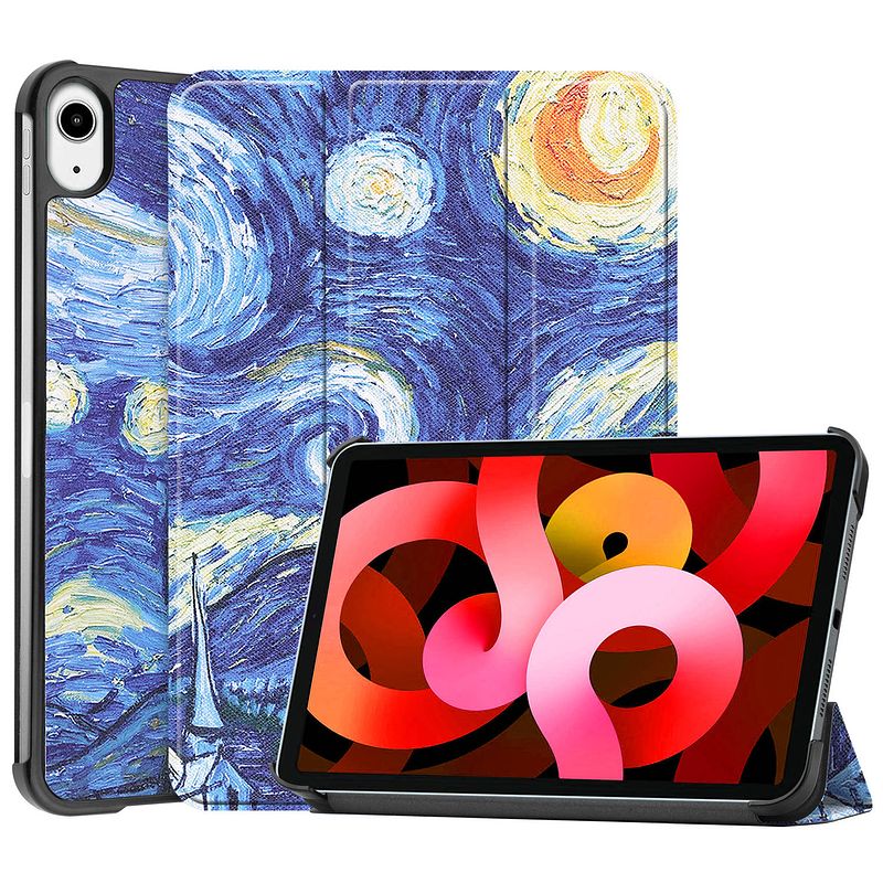 Foto van Basey ipad air 2022 (5e generatie) hoesje kunstleer hoes case cover - sterrenhemel