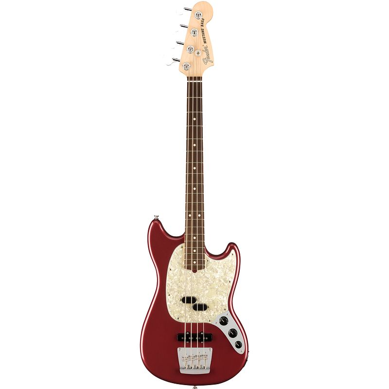 Foto van Fender american performer mustang bass aubergine rw met gigbag