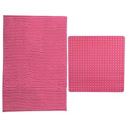 Foto van Msv douche anti-slip mat en droogloop mat - sevilla badkamer set - rubber/microvezel - fuchsia roze - badmatjes