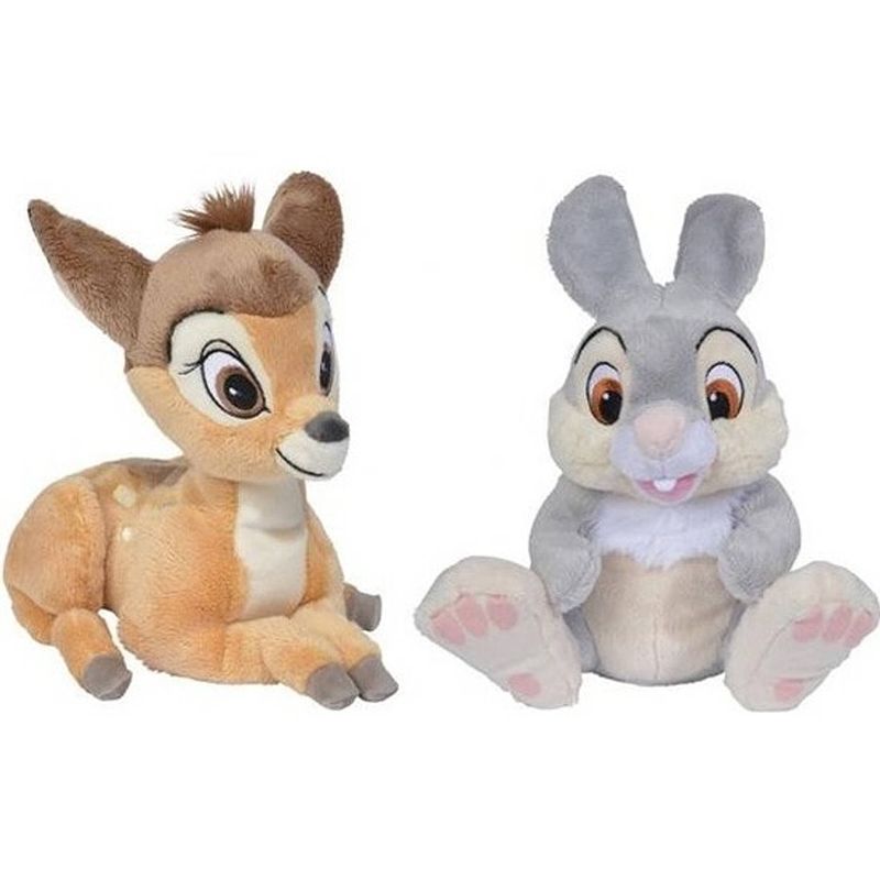 Foto van 2x disney bambi en stampertje knuffels 18 cm speelgoed set - herten/konijnen cartoon knuffels - speelgoed voor kinderen