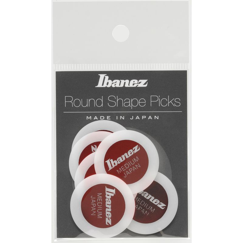 Foto van Ibanez ppa1m-wh round shape pick plectrums 6-pack wit-rood medium