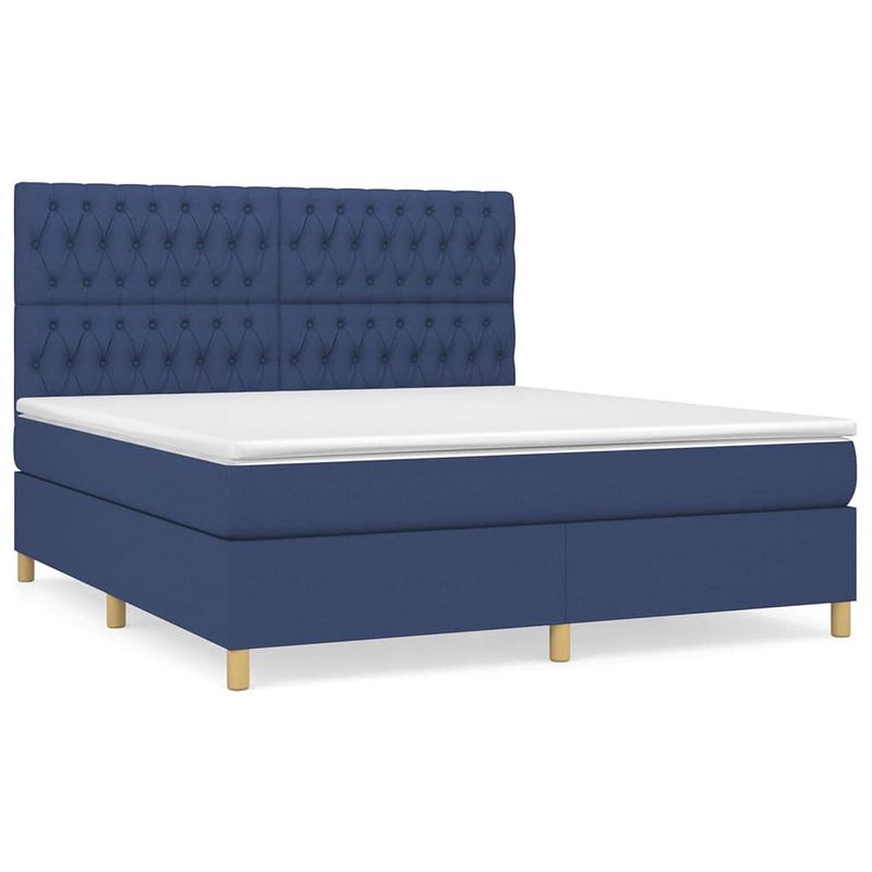 Foto van The living store boxspringbed - blauw - 203 x 180 x 118/128 cm - pocketvering matras