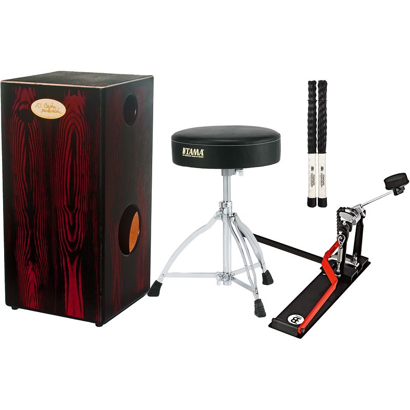 Foto van El cajon percusion drum cajon + pedaal + kruk + cajon brushes