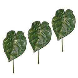 Foto van 6x stuks kunst anthurium bladgroen kunstplant takken 67 cm - kunstbloemen