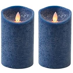 Foto van 2x donkerblauwe led kaars / stompkaars met bewegende vlam 12,5cm - led kaarsen