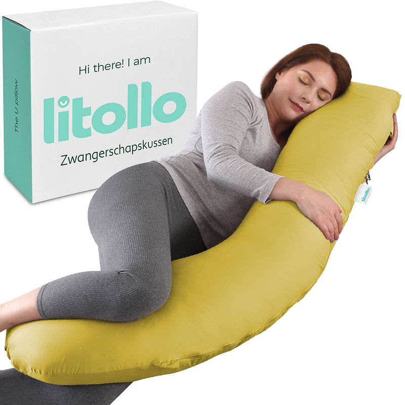 Foto van Litollo® zwangerschapskussen (j-vorm) - zijslaapkussen - voedingskussen - lichaamskussen - body pillow - 145cm