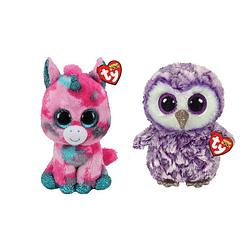 Foto van Ty - knuffel - beanie buddy - gumball unicorn & moonlight owl