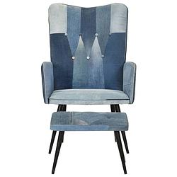 Foto van The living store fauteuil canvas - blauw - 55 x 43 x 97 cm - met denim patchwork