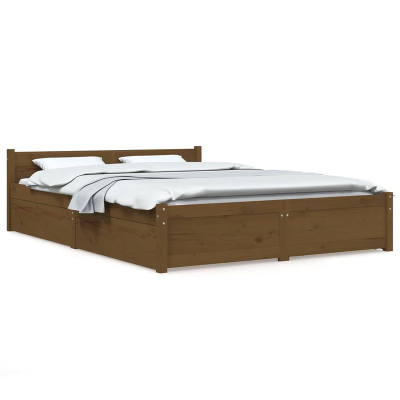 Foto van The living store klassiek houten bed - massief grenenhout - opbergfunctie - comfortabel hoofdeinde - honingbruin -