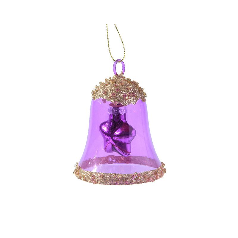 Foto van Decoris - klok glas l6.2b6.2h7.5 cm violet kerst