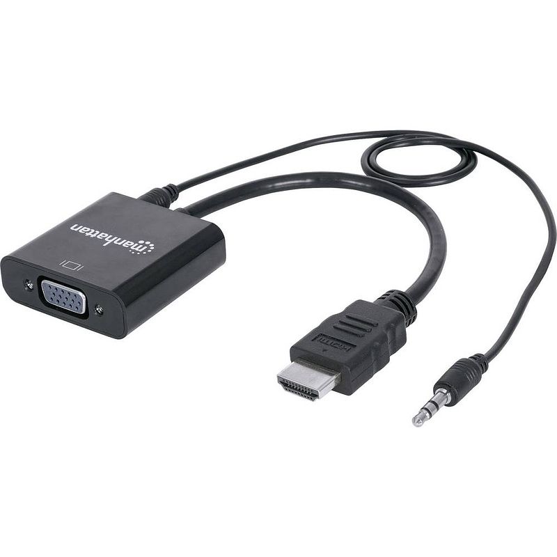 Foto van Manhattan 151559 hdmi / jackplug / vga adapter [1x hdmi-stekker - 1x vga-bus, jackplug female 3,5 mm] zwart 0.26 m