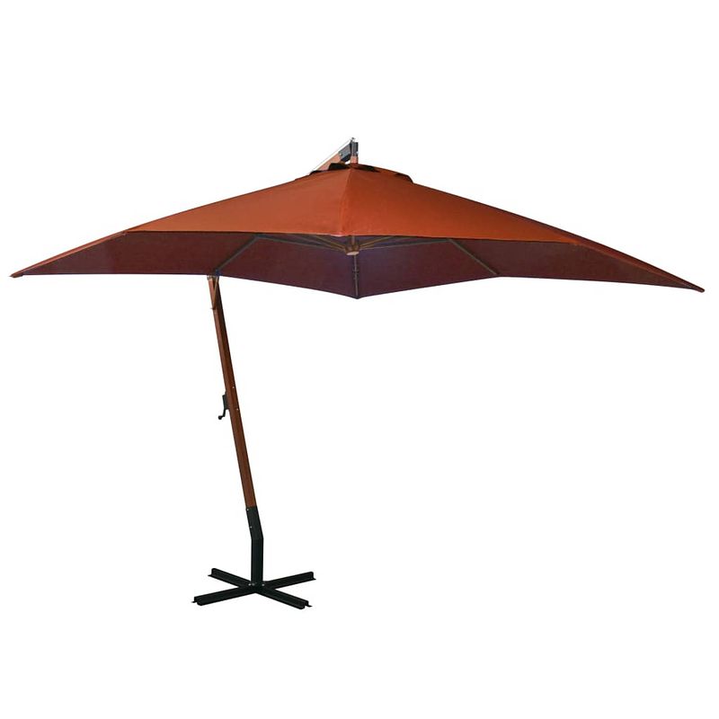 Foto van Vidaxl zweefparasol met paal 3x3 m massief vurenhout terracotta