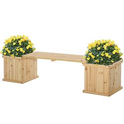 Foto van Tuinbank met 2 plantenbakken - bankje - zitbank - bloembakken voor buiten - 176 cm x 38 cm x 40 cm