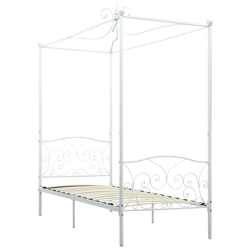 Foto van The living store hemelbedframe - metaal - 211x99x227 cm - wit - inclusief lattenbodem